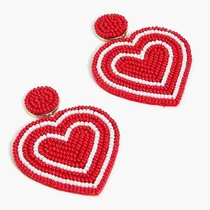 NWT Beaded Red & White Heart Statement Earrings